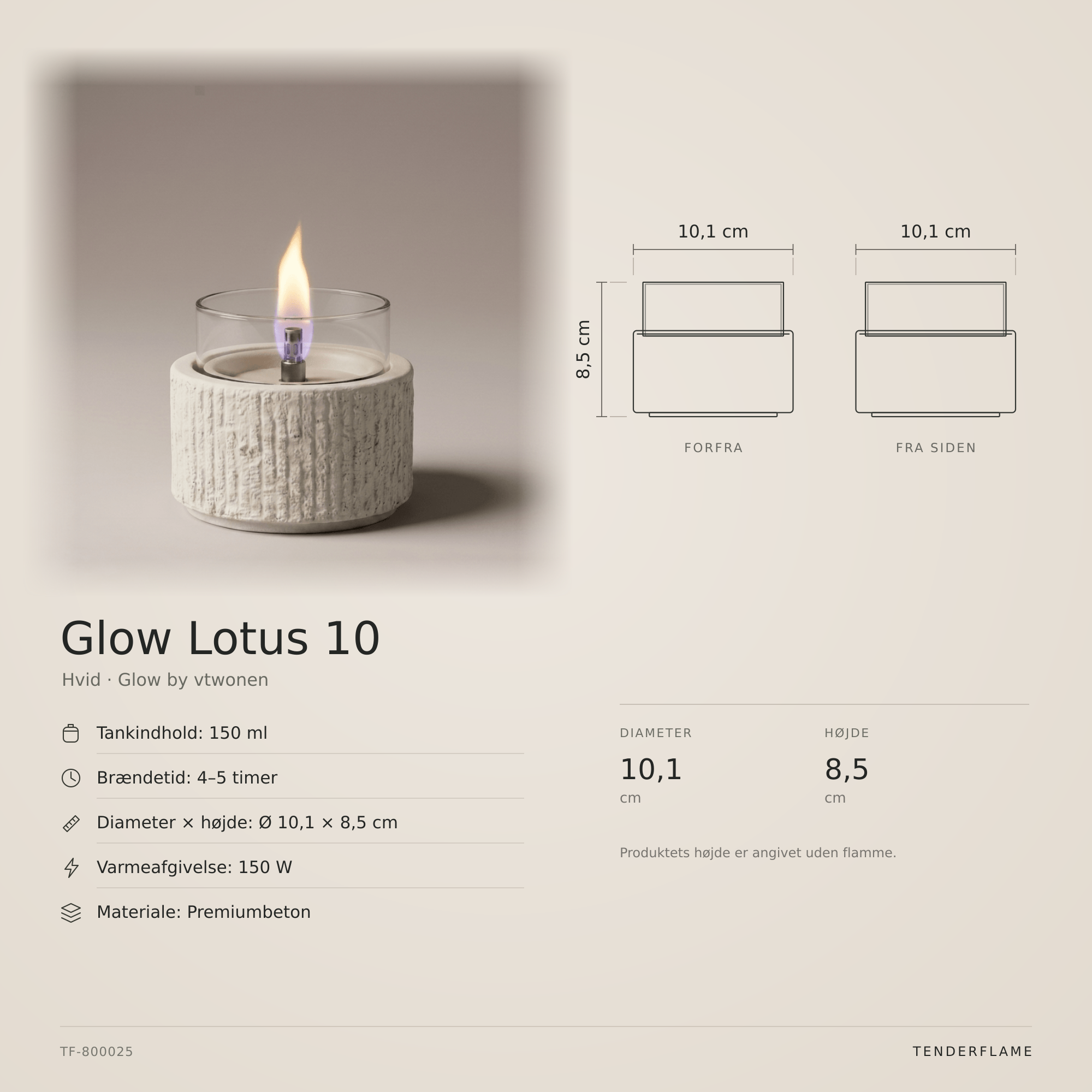 vtwonen Glow Lotus 10 bordpejs, hvid