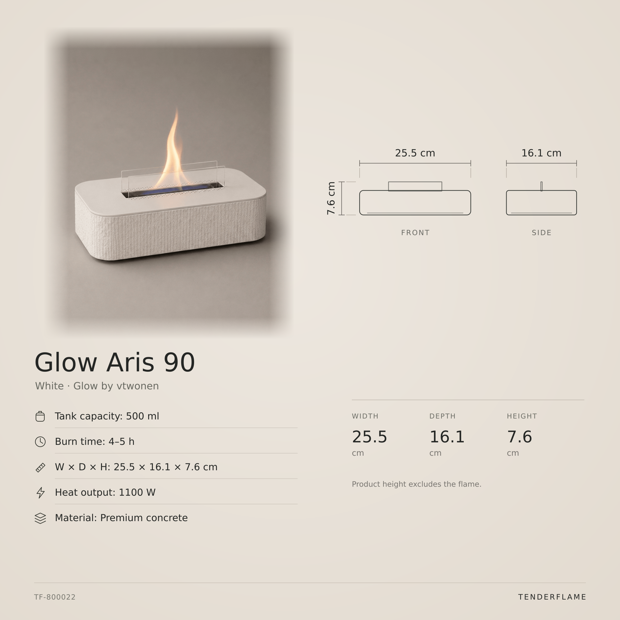 vtwonen Glow Aris 90 tafelhaard, wit