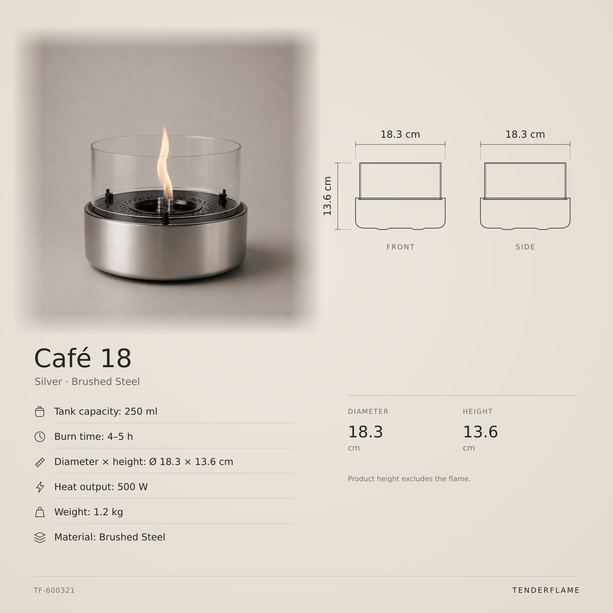 Café 18 Stainless Steel Brushed Steel