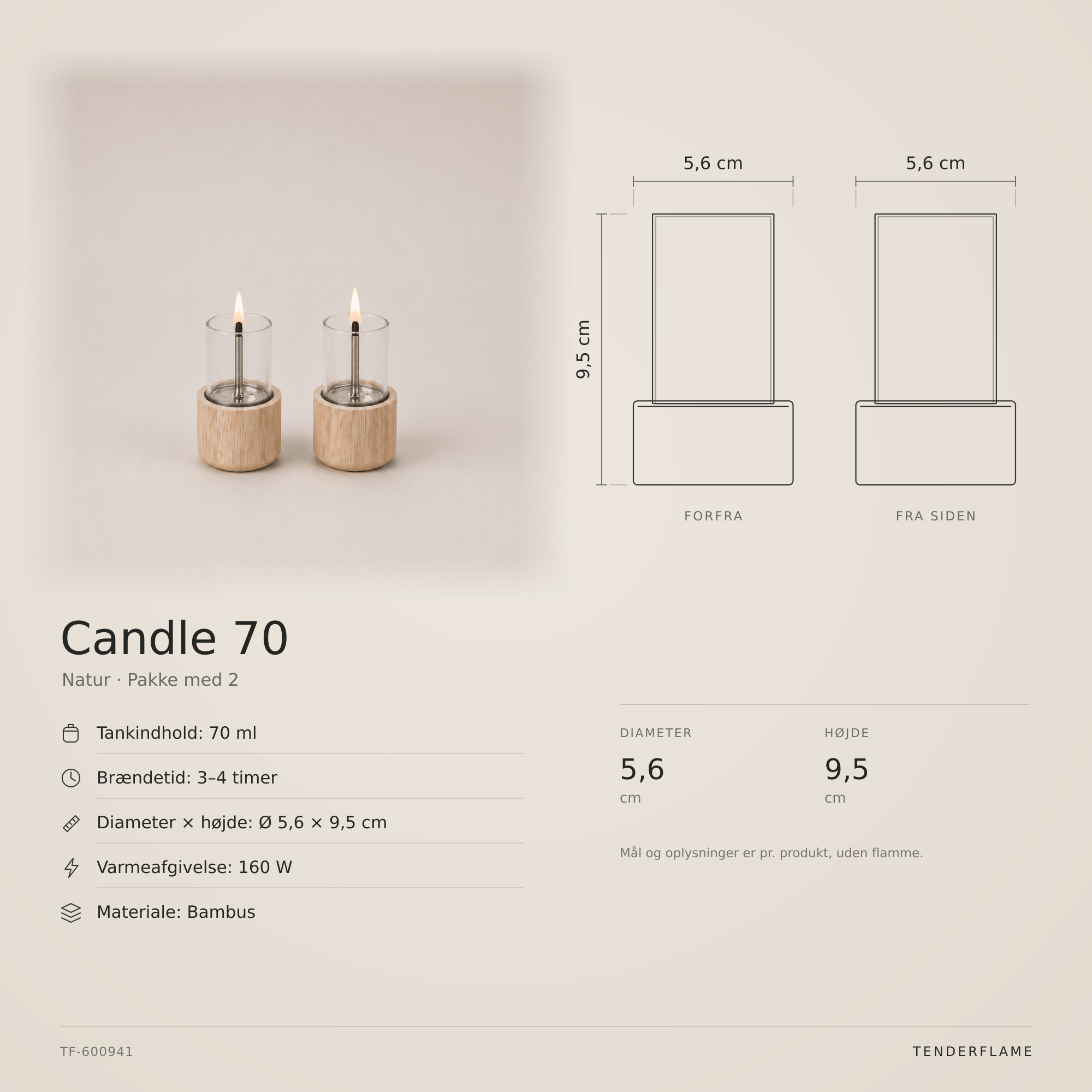 Candle 70 Natural Bamboo, 2-pack