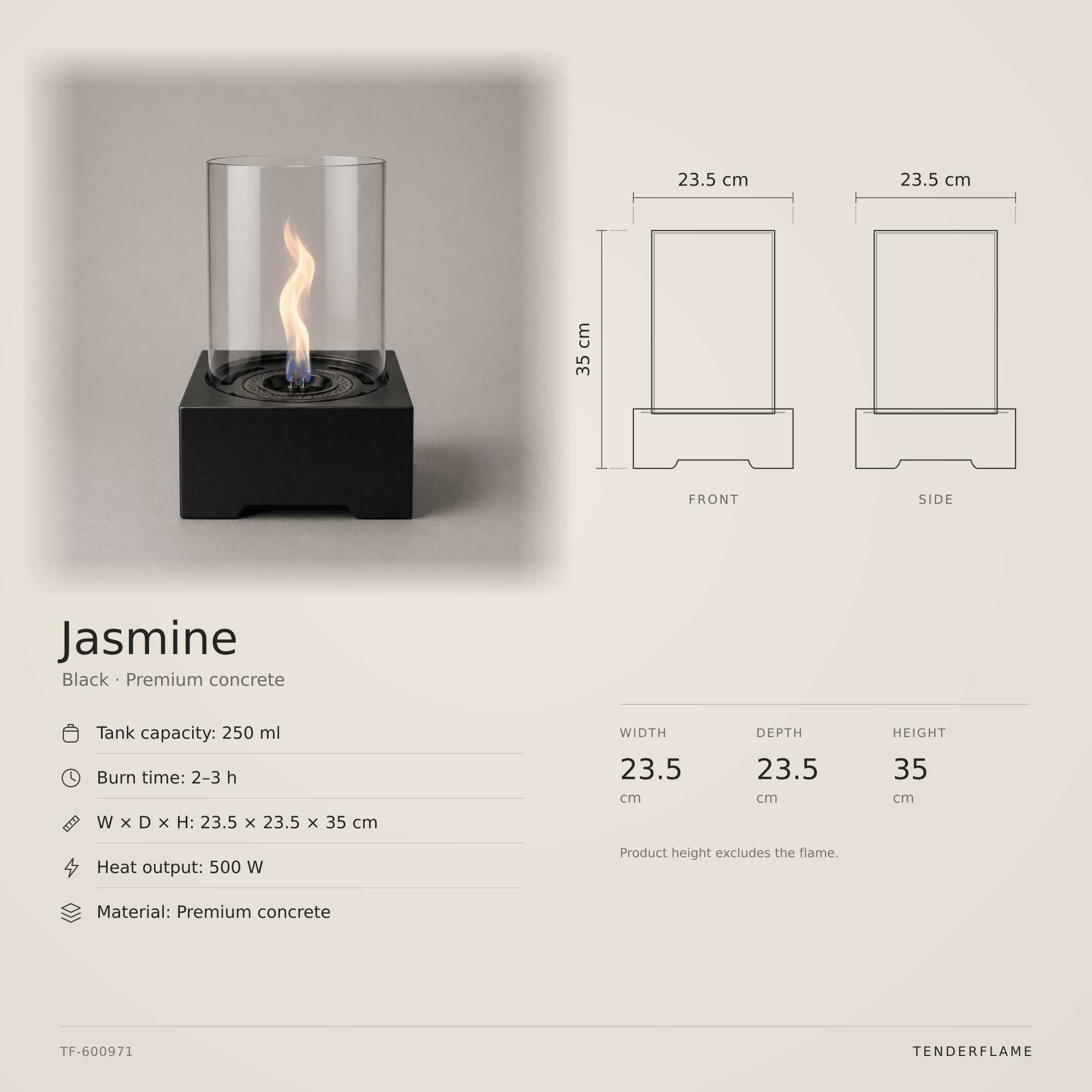 Jasmin Natuurlijk Beton Zwart