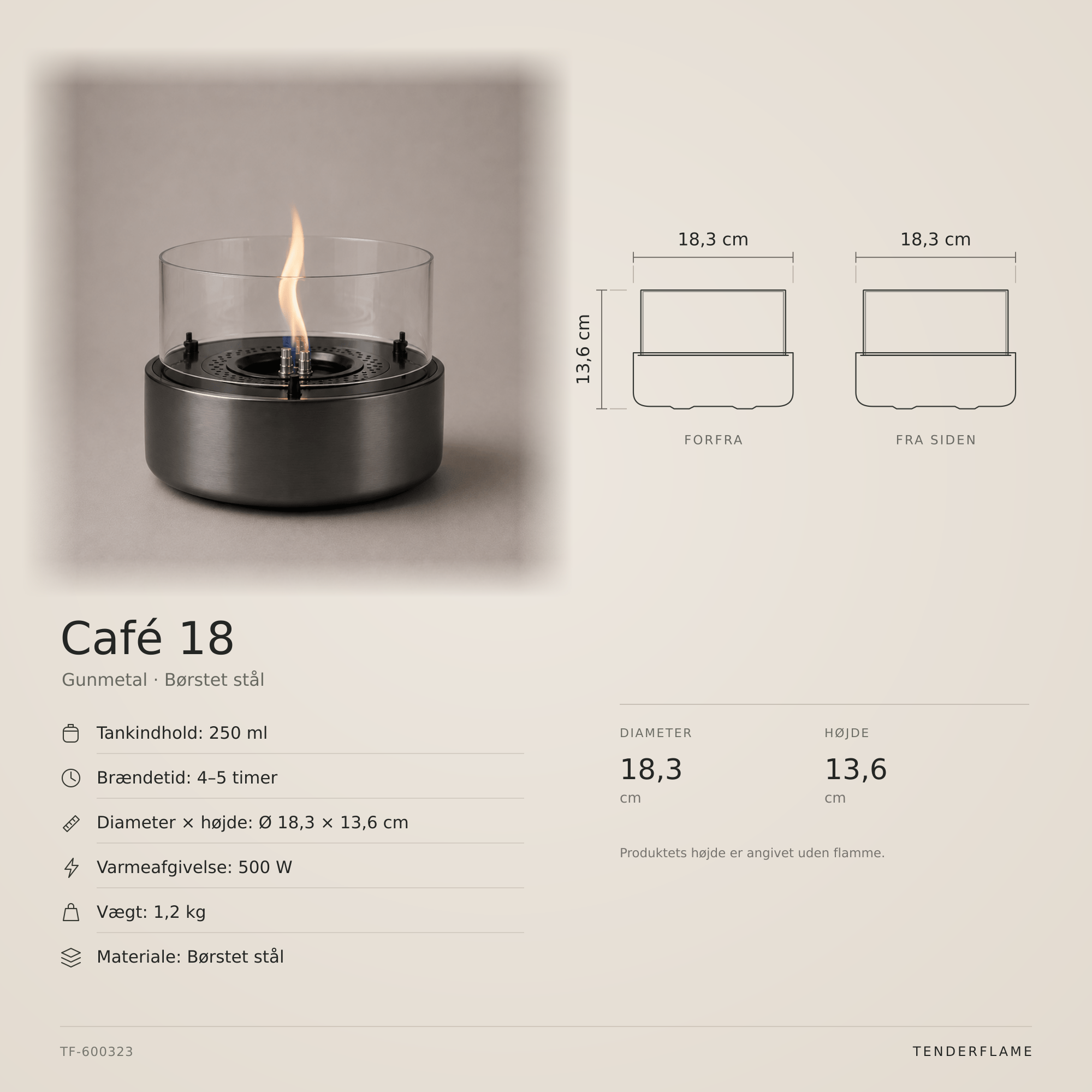 Café 18 Gun Metal Brushed Steel