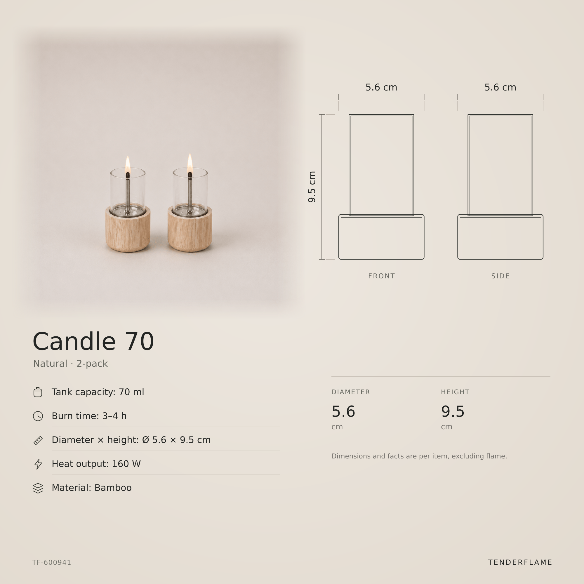 Candle 70 Natural Bamboo, 2-pack