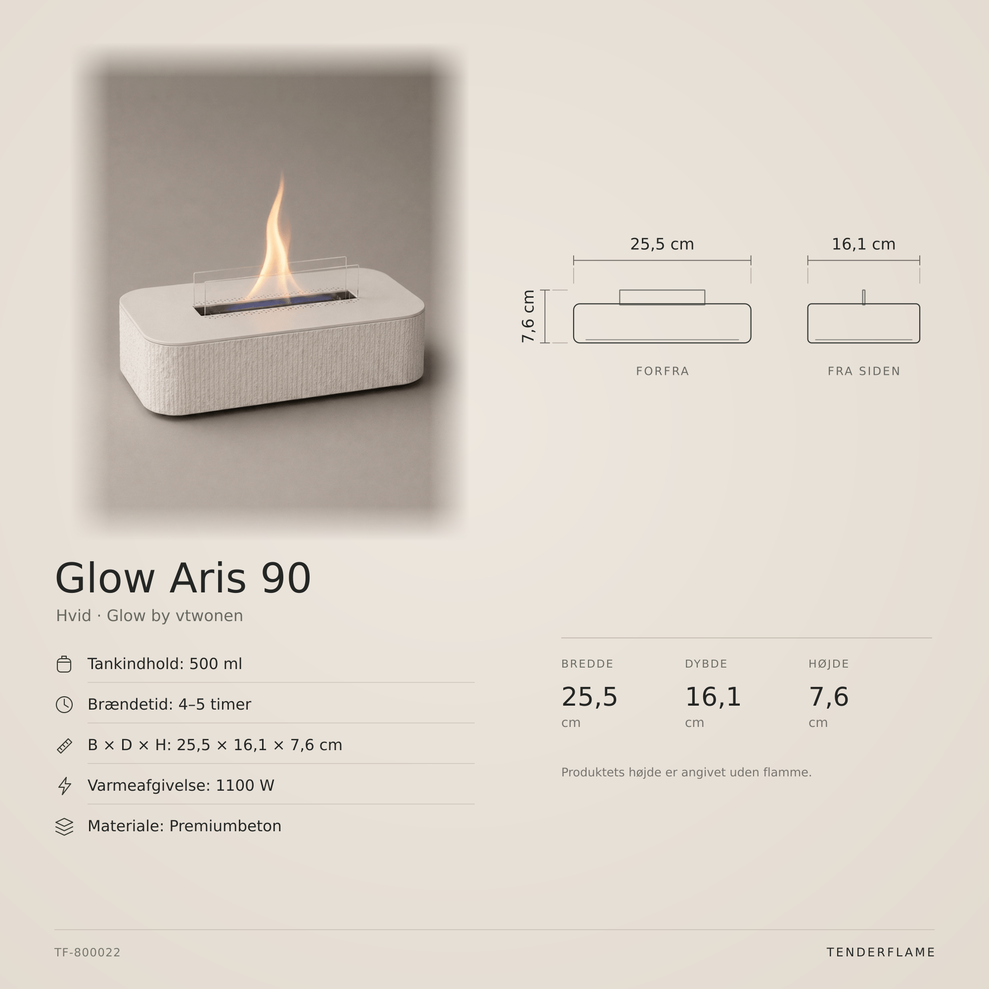 vtwonen Glow Aris 90 bordpejs, hvid