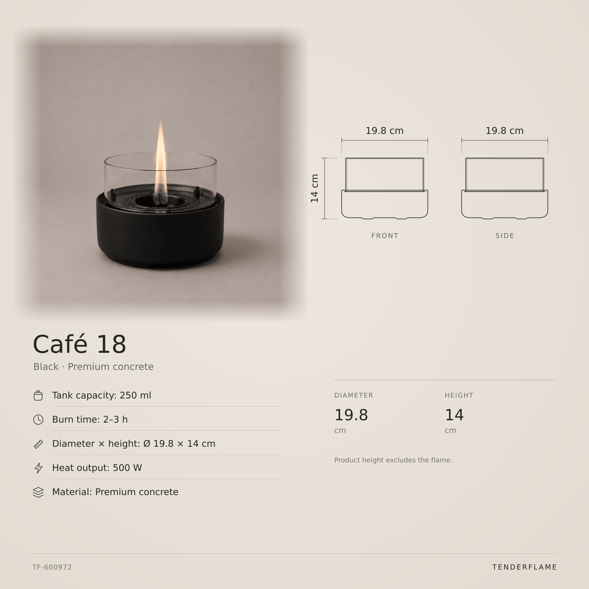 Café 18 Natural Concrete Zwart