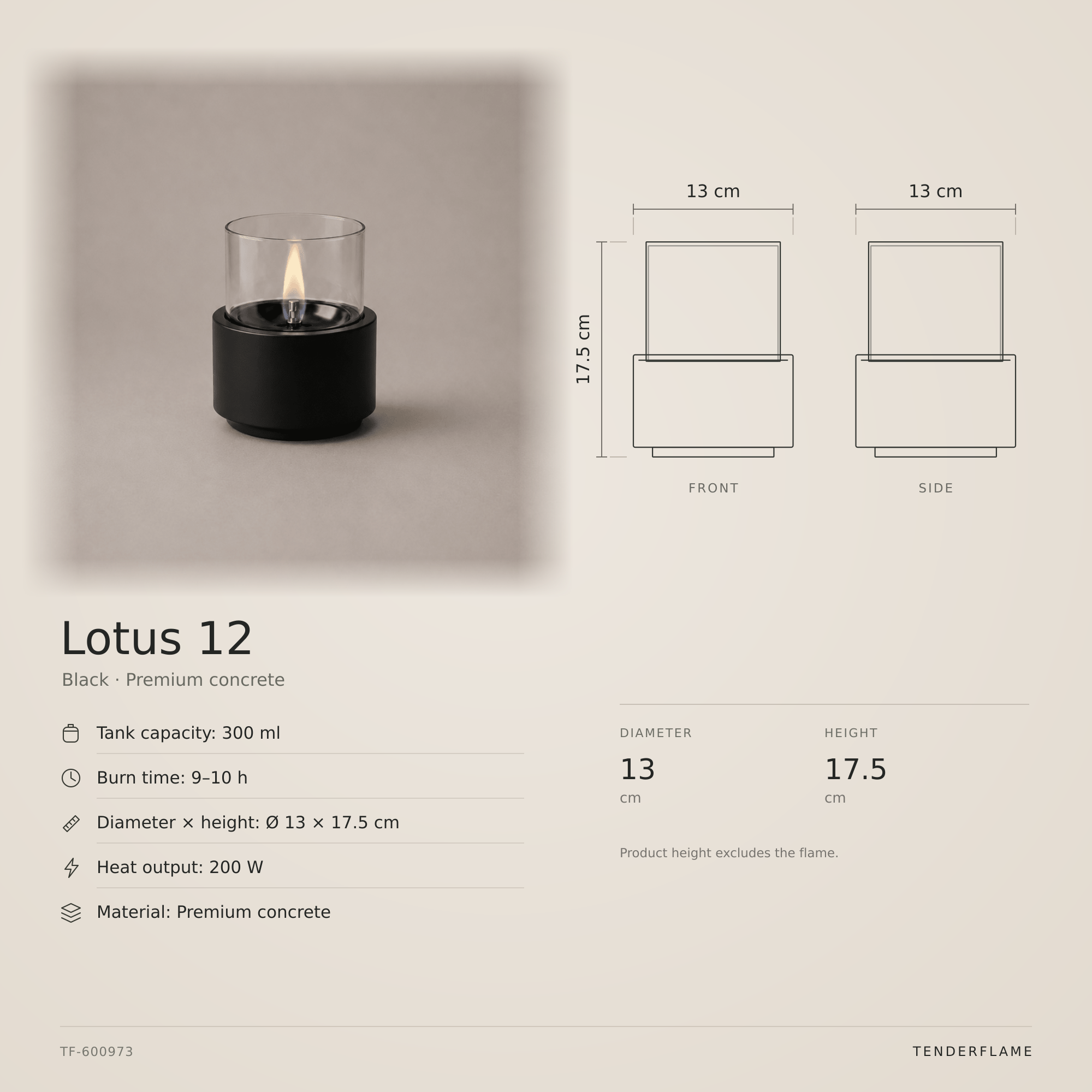 Lotus 12 Natural Concrete Zwart