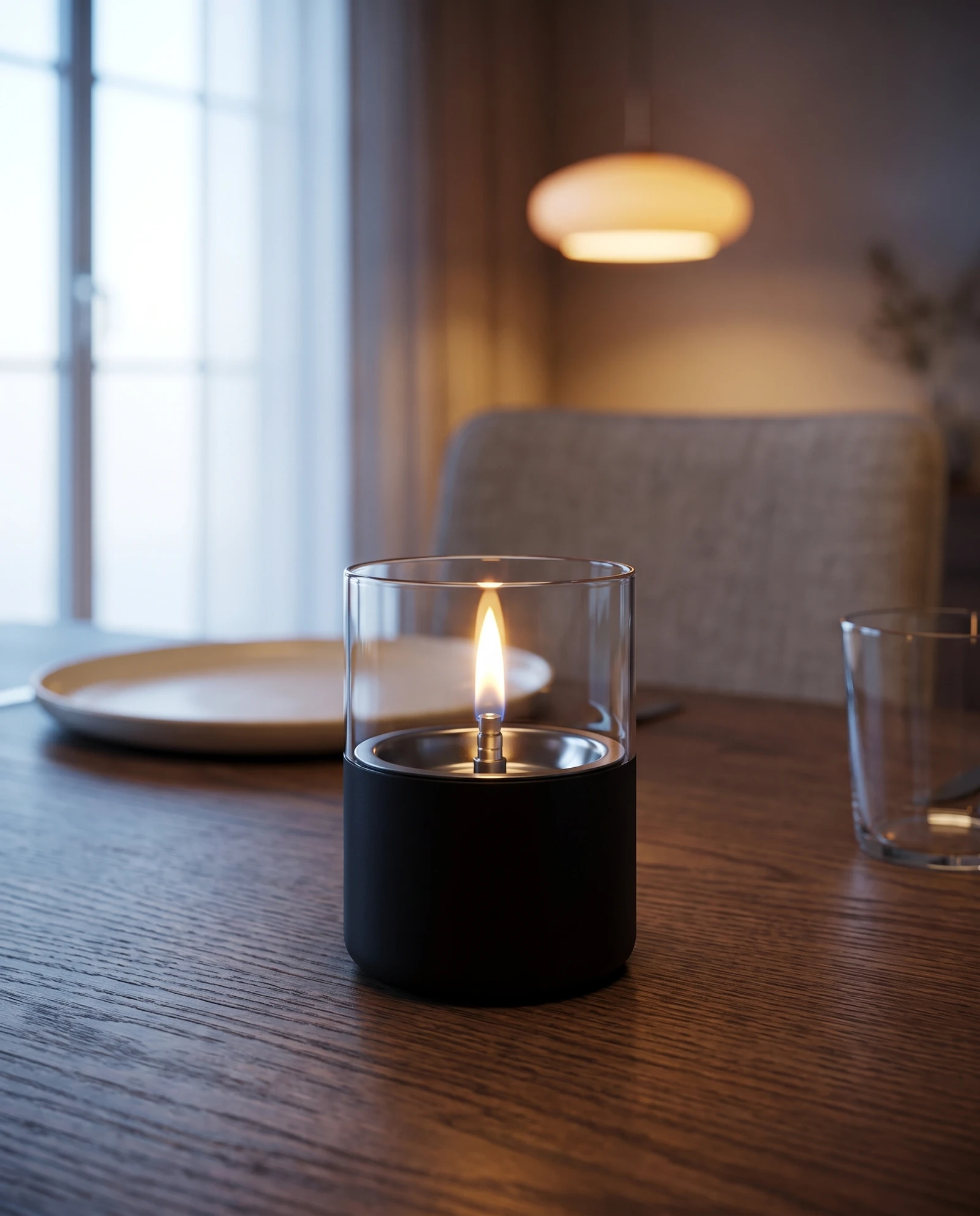 Black Lilly 10 on a dining table in warm evening light