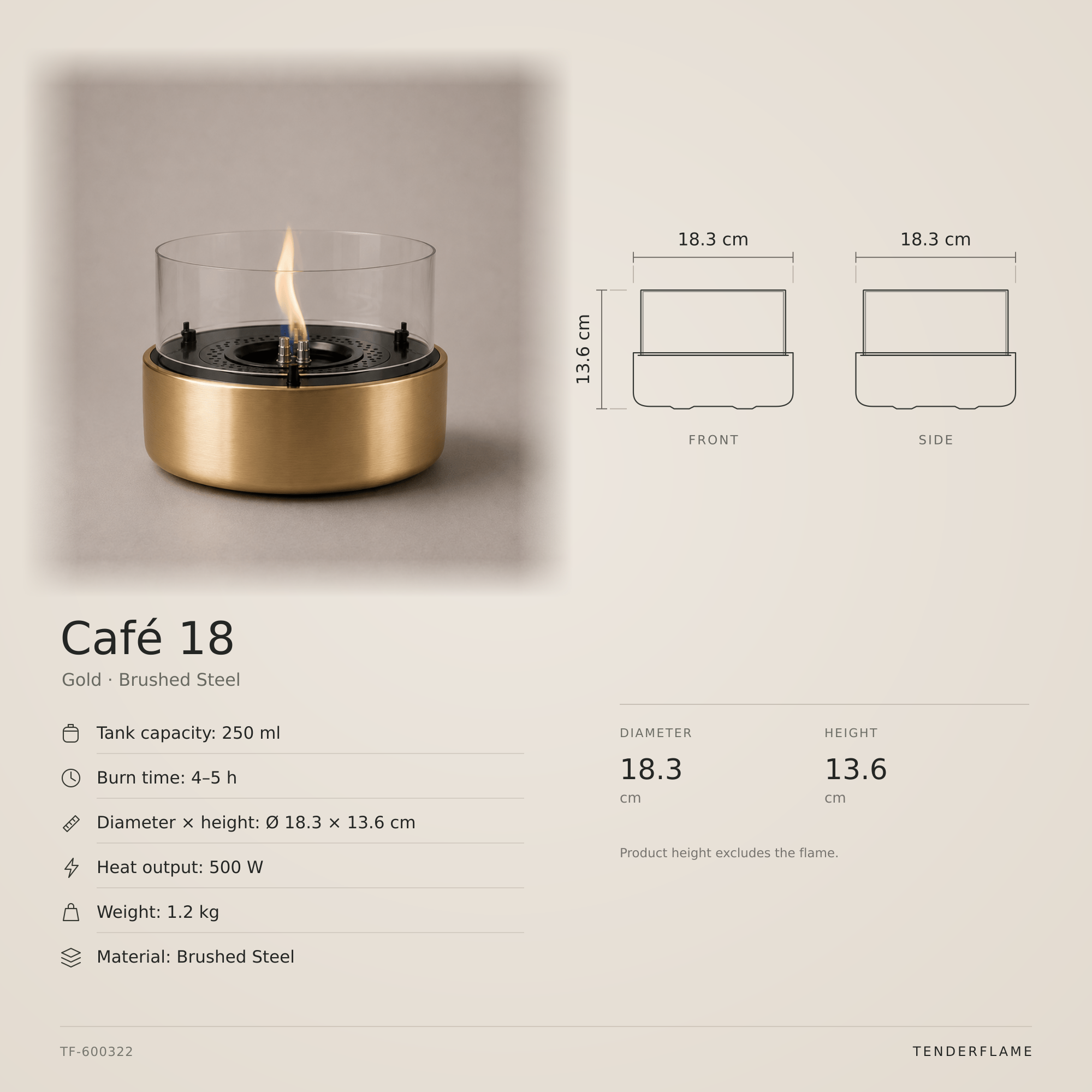 Café 18 Gold Brushed Steel